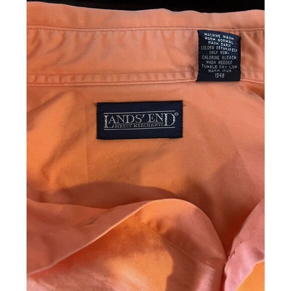 Lands End Mens L Button Down Long Sleeve All Cotton Shirt Orange Double Pocket - Picture 5 of 7